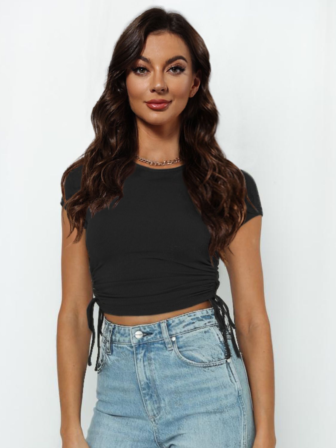 Round Neck Short Sleeve Drawstring Tee  Shirts & Tops- Doll Fits