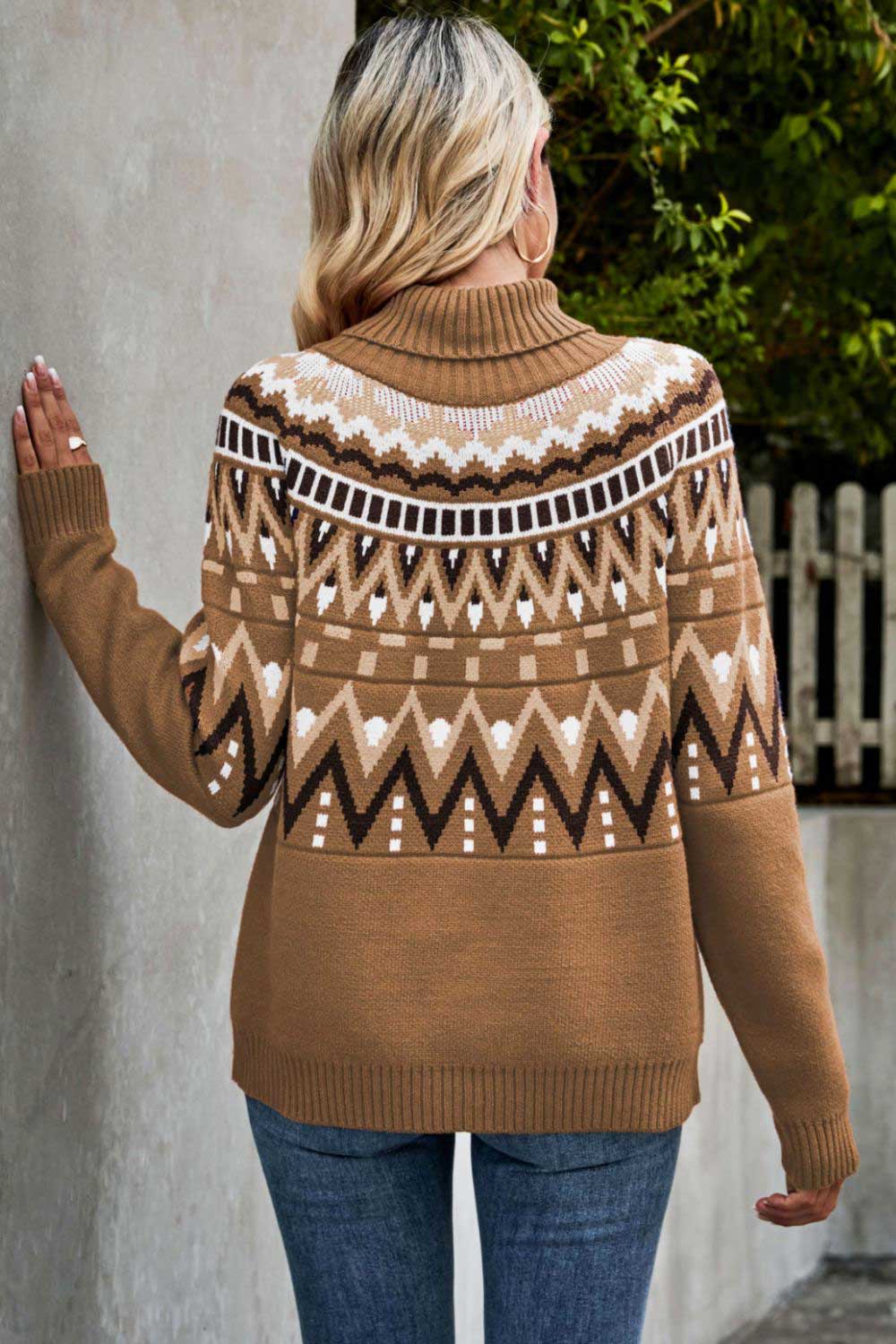 Chevron Turtleneck Ribbed Trim Sweater  Shirts & Tops- Doll Fits