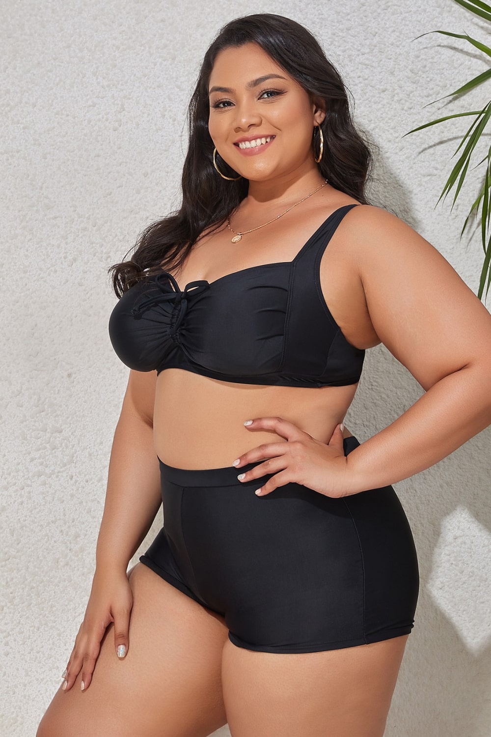 Plus Size Drawstring Detail Two-Piece Swimsuit  Swimwear- Doll Fits