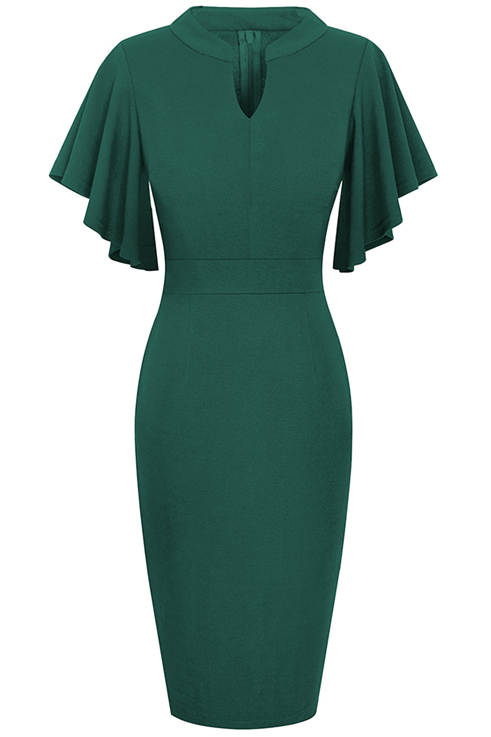Notched Neck Flutter Sleeve Pencil Dress  Dresses- Doll Fits