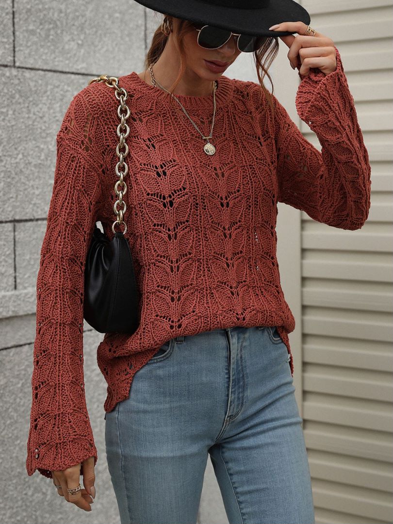 Openwork Dropped Shoulder Knit Top  Shirts & Tops- Doll Fits