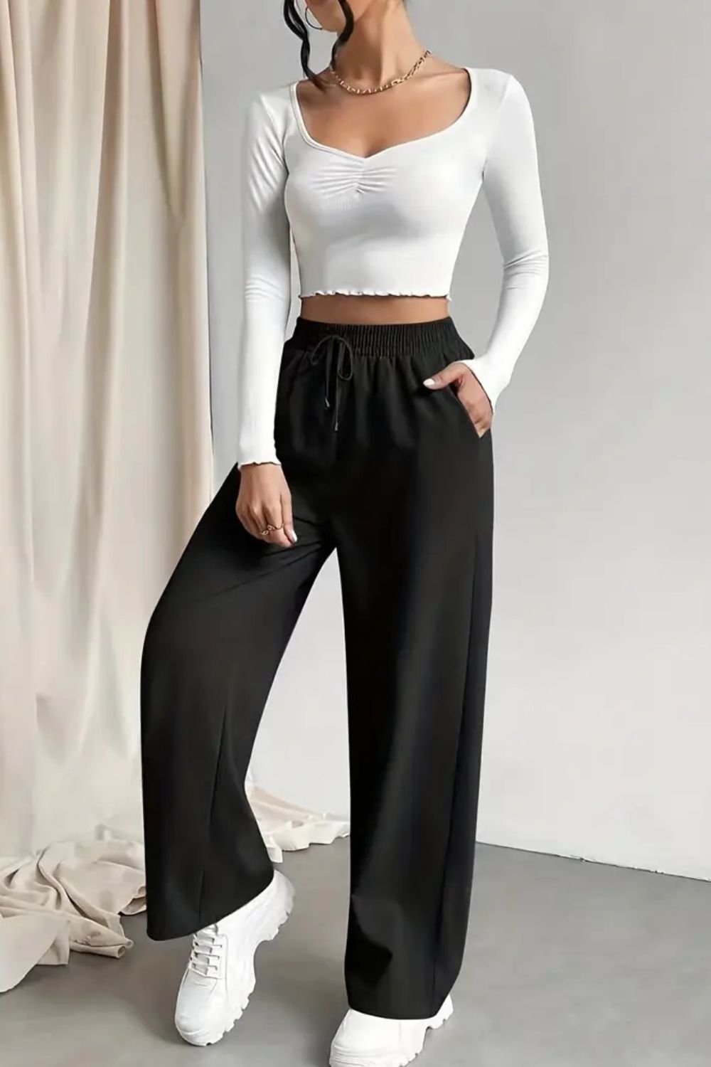 Tied Straight Leg Pants with Pockets  Pants- Doll Fits