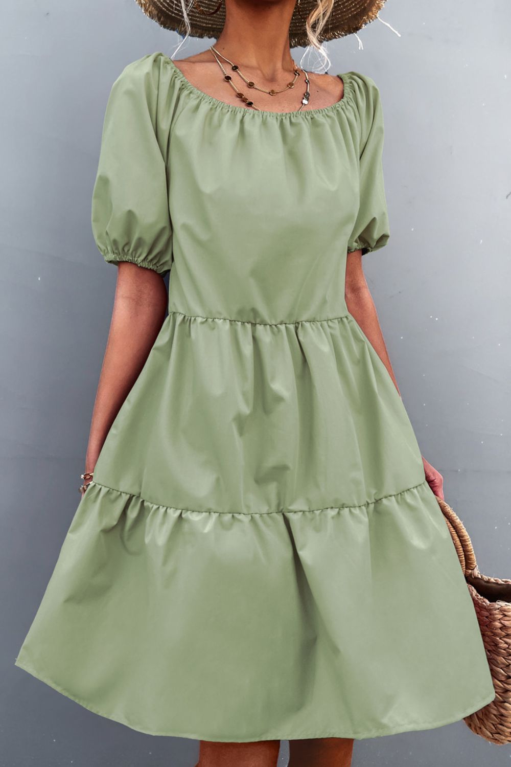 Square Neck Short Sleeve Mini Dress  Dresses- Doll Fits