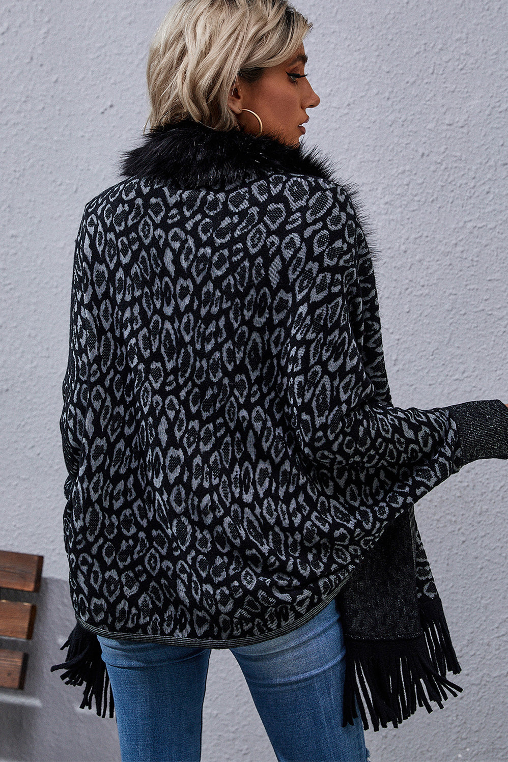Leopard Fringe Detail Poncho  - Doll Fits