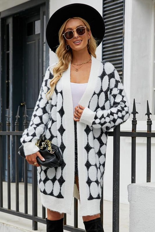 Geometric Open Front Fuzzy Cardigan  Coats & Jackets- Doll Fits