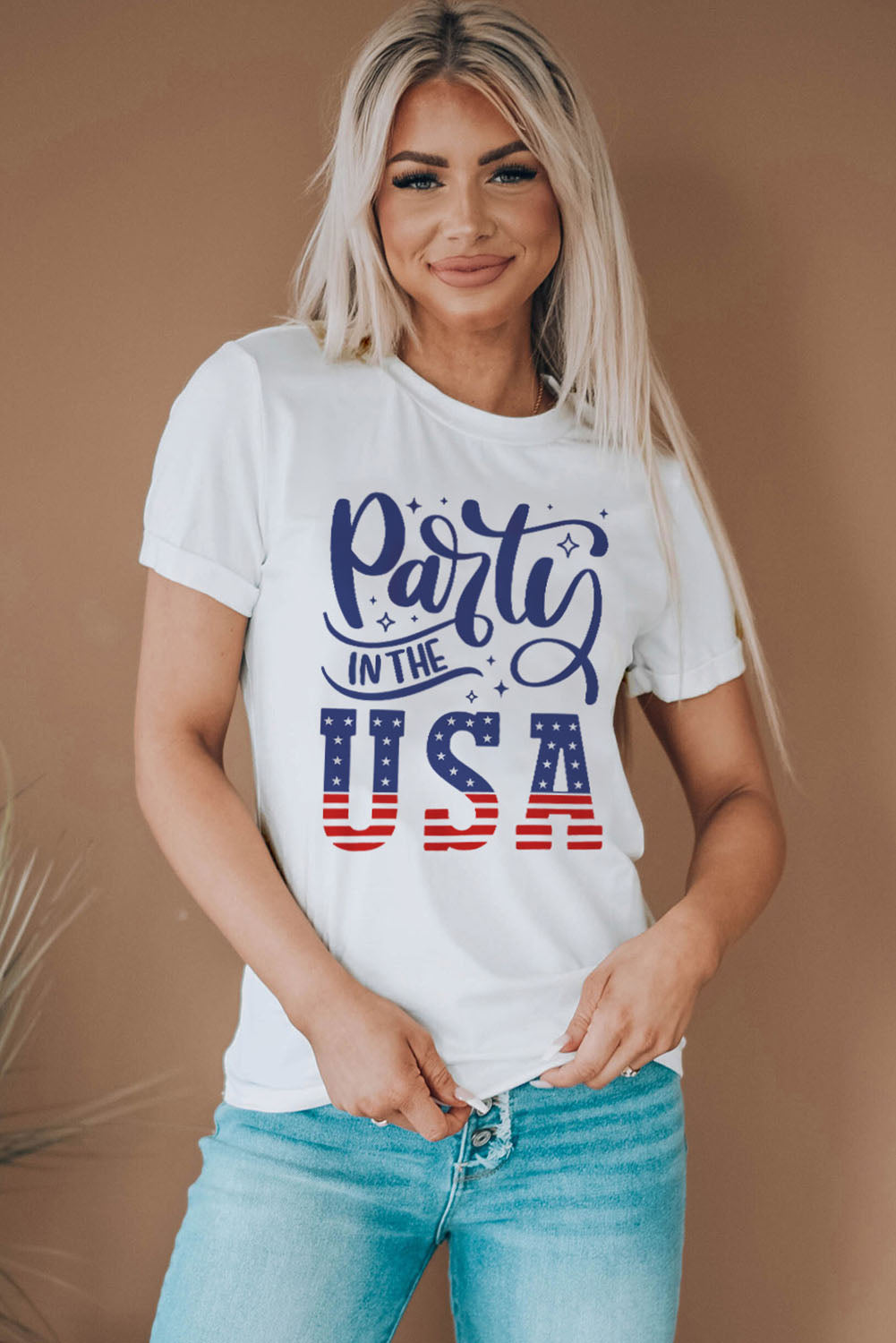PARTY IN THE USA Round Neck Cuffed Tee  Shirts & Tops- Doll Fits