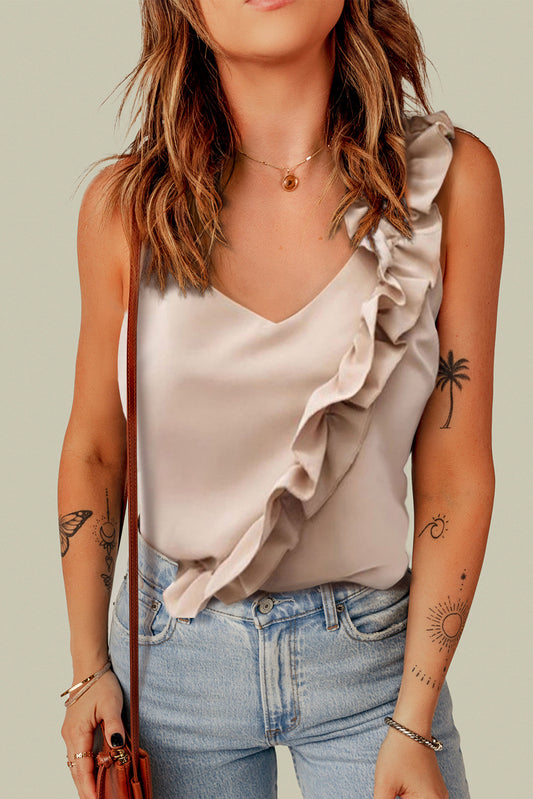 Ruffled V-Neck Tank  Shirts & Tops- Doll Fits
