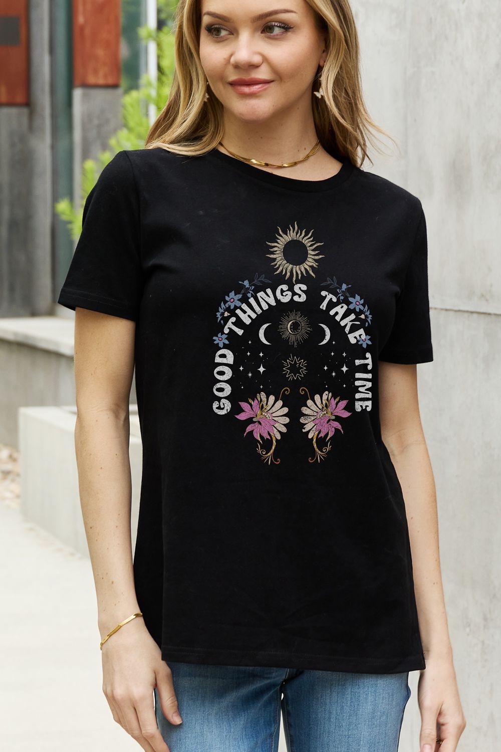Simply Love Full Size GOOD THINGS TAKE TIME Graphic Cotton Tee  Shirts & Tops- Doll Fits