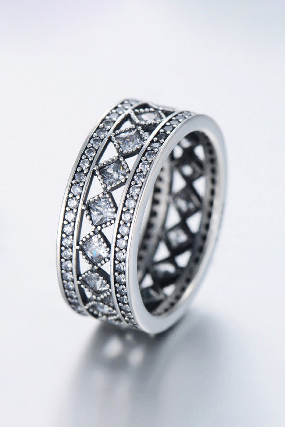 925 Sterling Silver Cutout Cubic Zirconia Ring  - Doll Fits