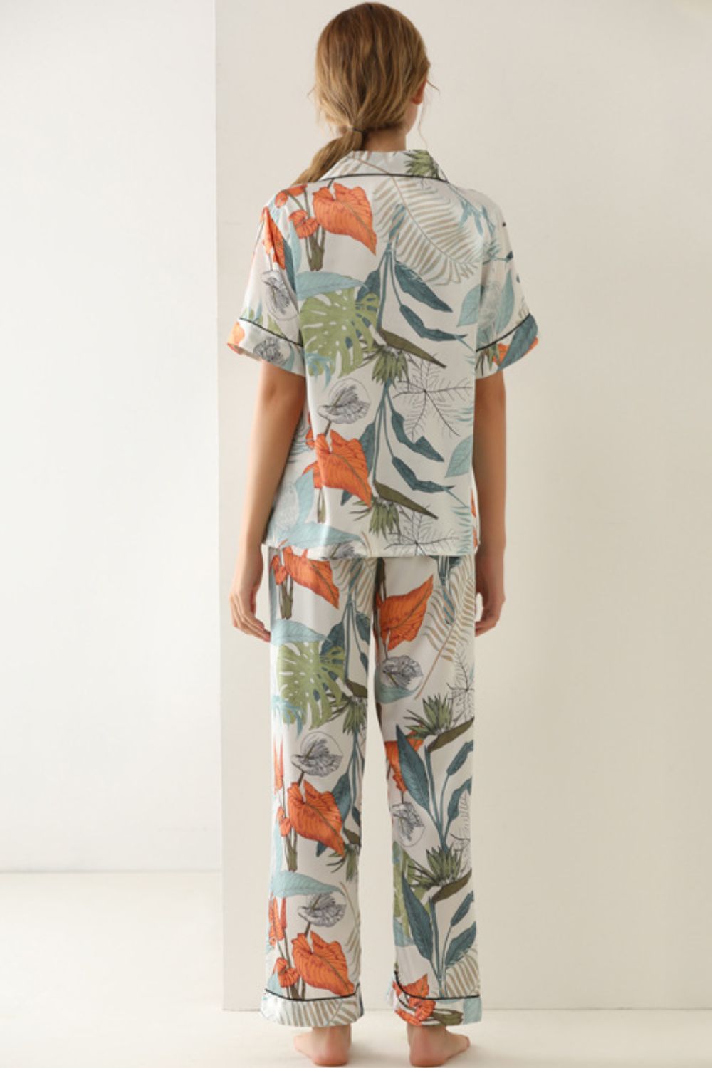 Botanical Print Button-Up Top and Pants Pajama Set  Sleepwear & Loungewear- Doll Fits