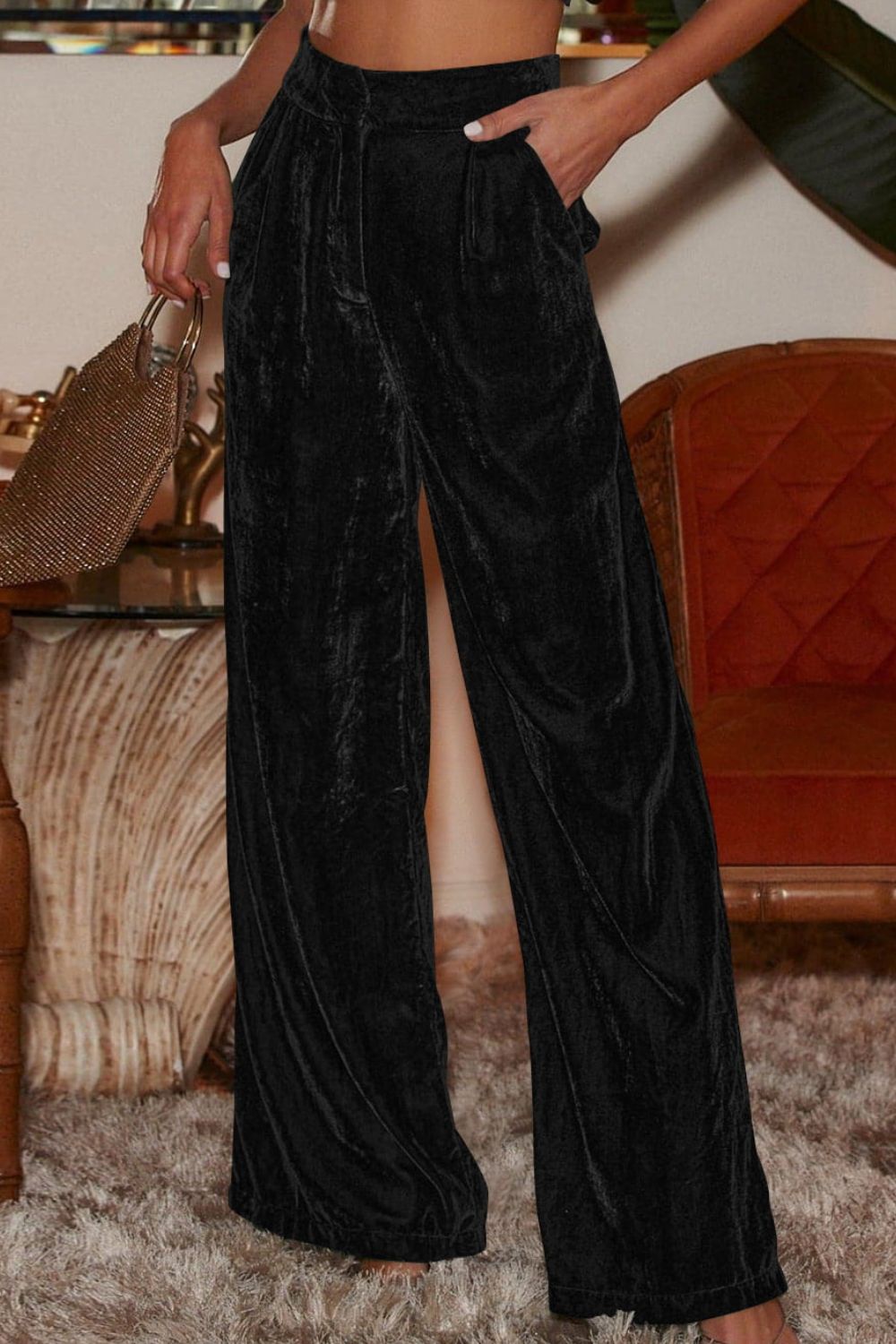 Loose Fit High Waist Long Pants with Pockets  - Doll Fits