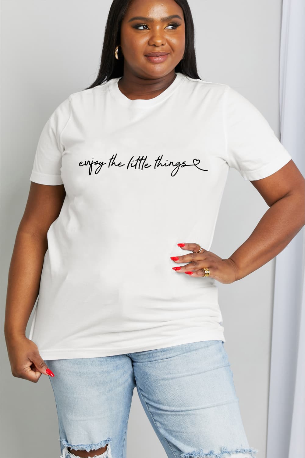 Simply Love Full Size ENJOY THE LITTLE THINGS Graphic Cotton Tee  Shirts & Tops- Doll Fits