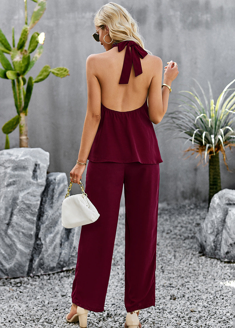 Halter Neck Top and Straight Leg Pants Set  - Doll Fits