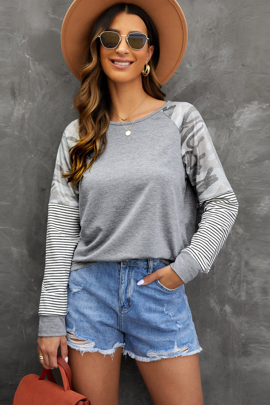 Mixed Print Raglan Top  Shirts & Tops- Doll Fits