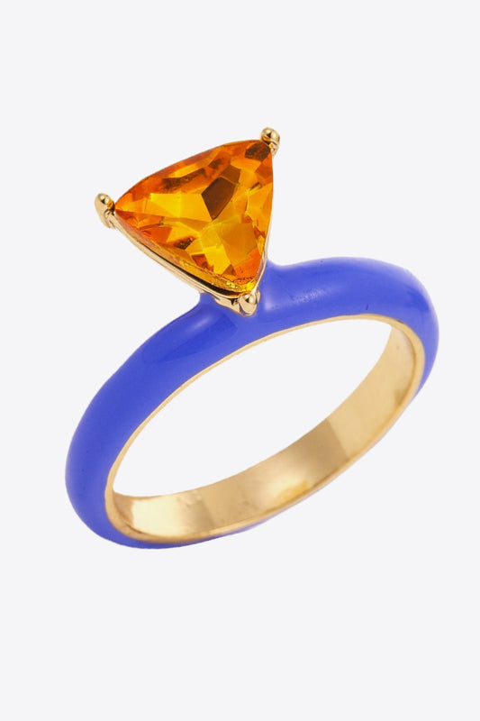 18K Gold Plated Triangle Glass Stone Ring  Rings- Doll Fits
