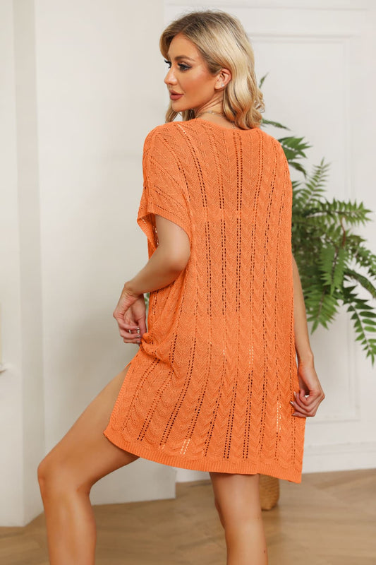 Openwork Side Slit Knit Dress  Dresses- Doll Fits