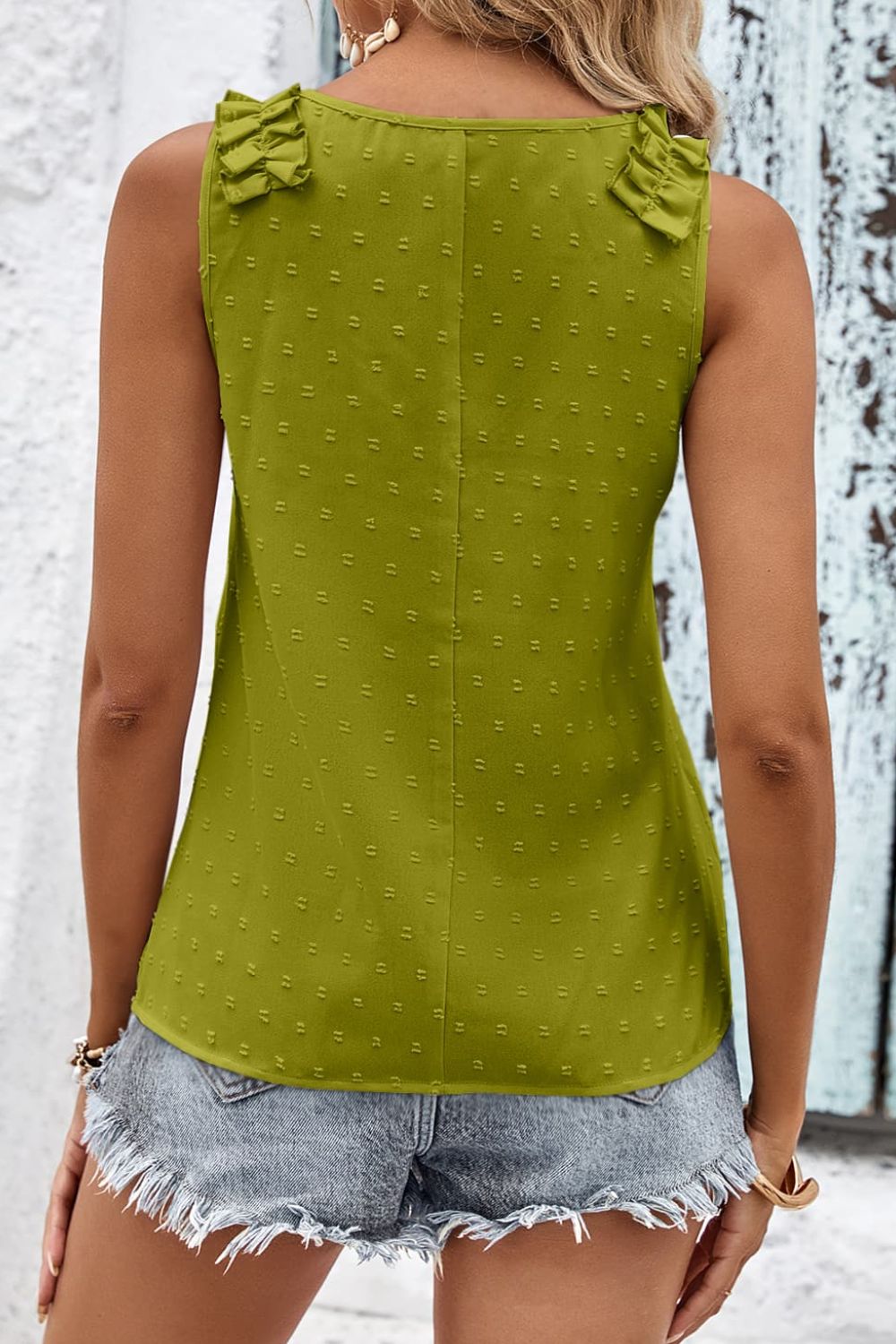 Swiss Dot Shoulder Detail V-Neck Tank  Shirts & Tops- Doll Fits