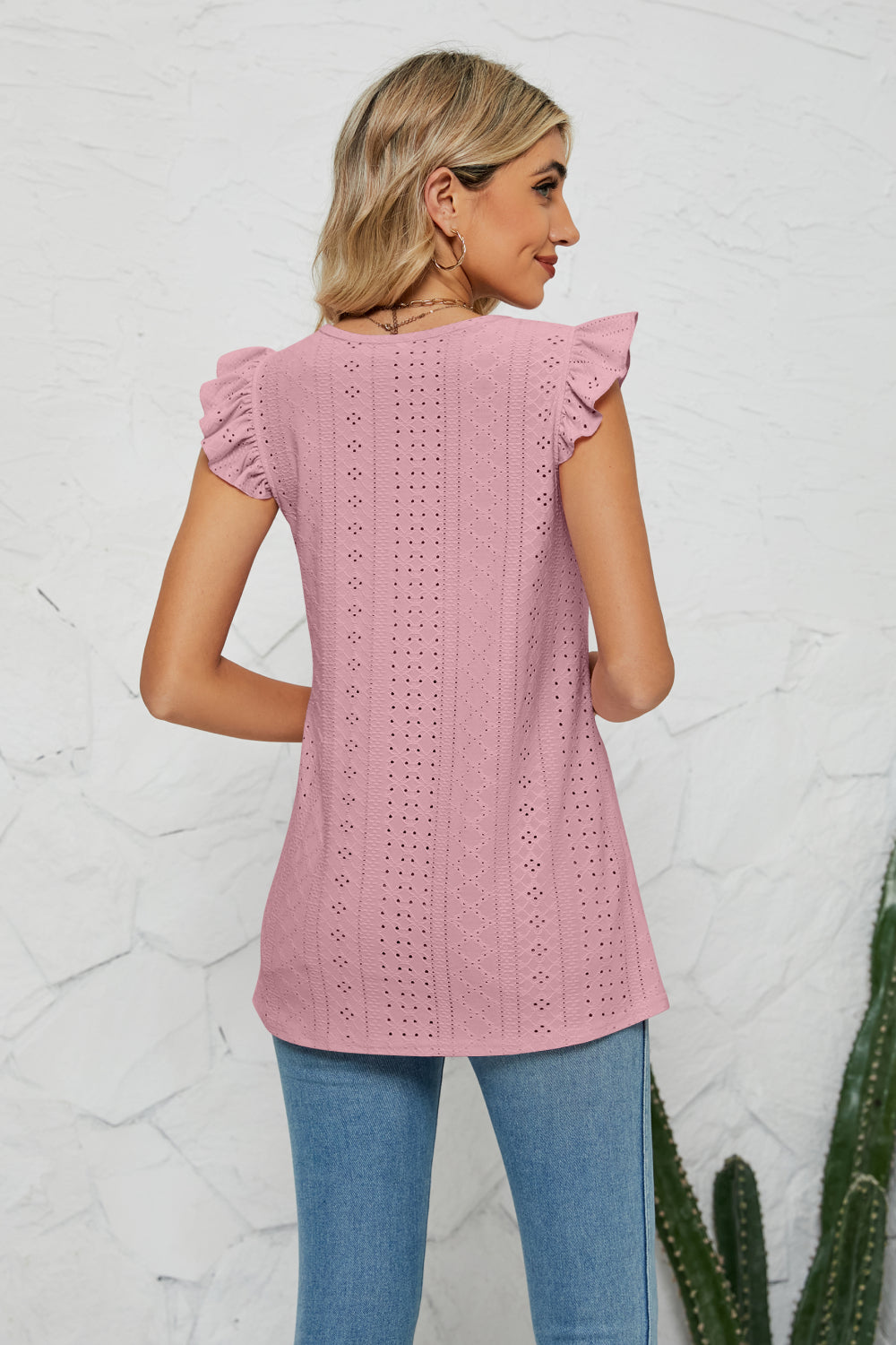 Smocked Round Neck Eyelet Top  Shirts & Tops- Doll Fits