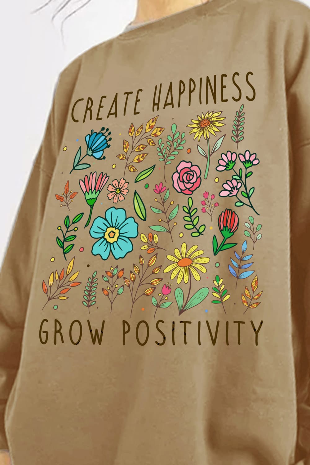 Simply Love Full Size CREATE HAPPINESS  GROW POSITIVITY Graphic Sweatshirt  - Doll Fits