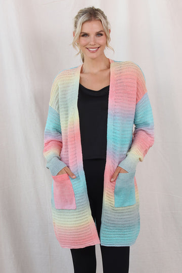 Gradient Dropped Shoulder Longline Cardigan  - Doll Fits