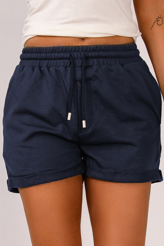 Drawstring Waist Cuffed Shorts  Shorts- Doll Fits