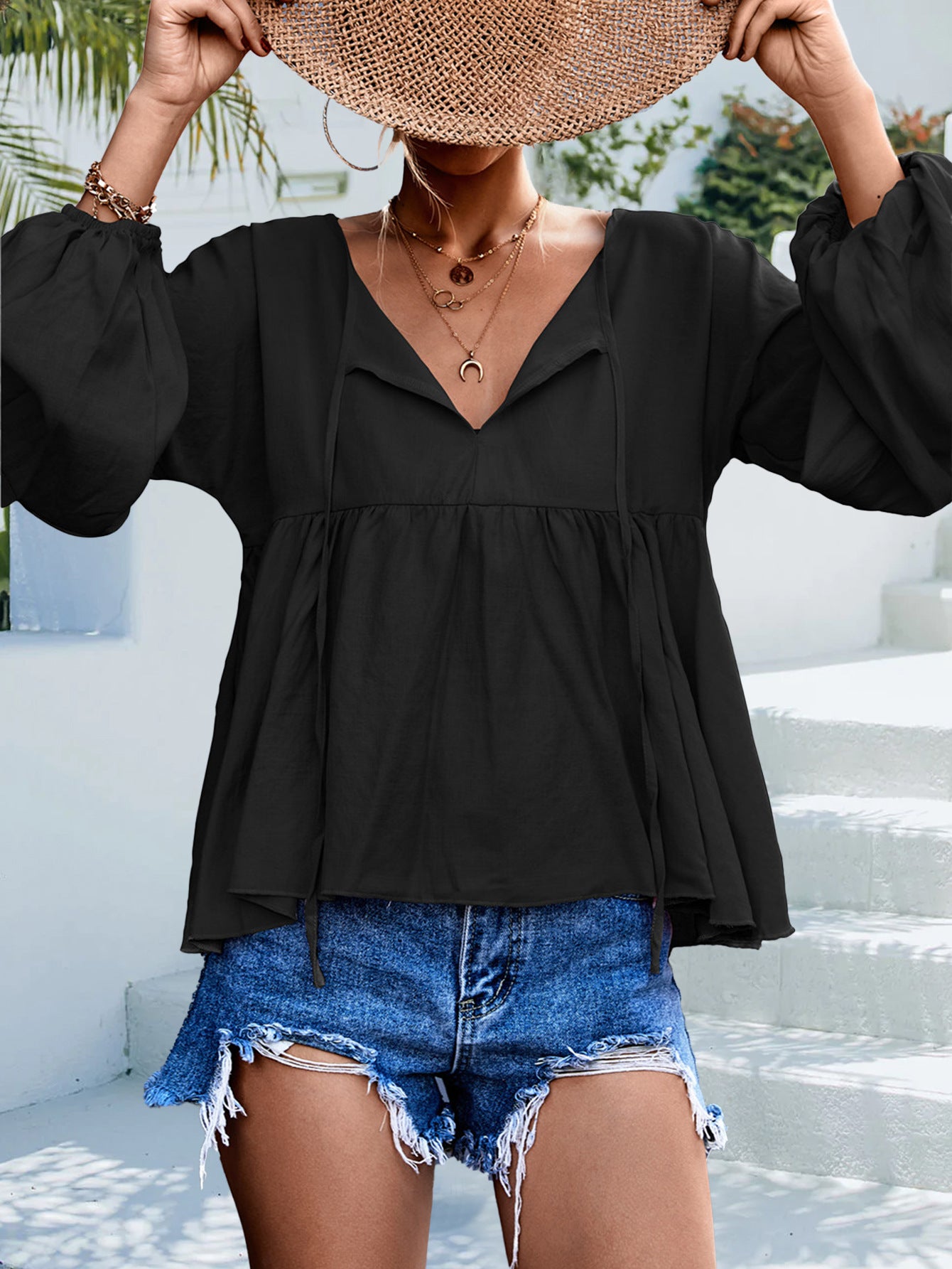 Puff Sleeve Babydoll Blouse  Shirts & Tops- Doll Fits
