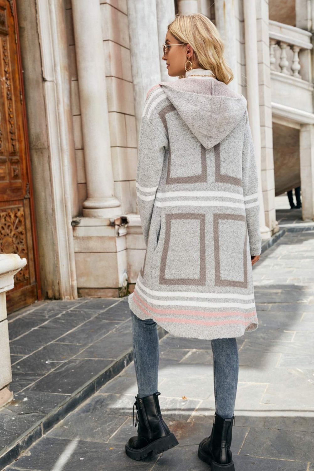 Printed Open Front Hooded Longline Cardigan  Coats & Jackets- Doll Fits