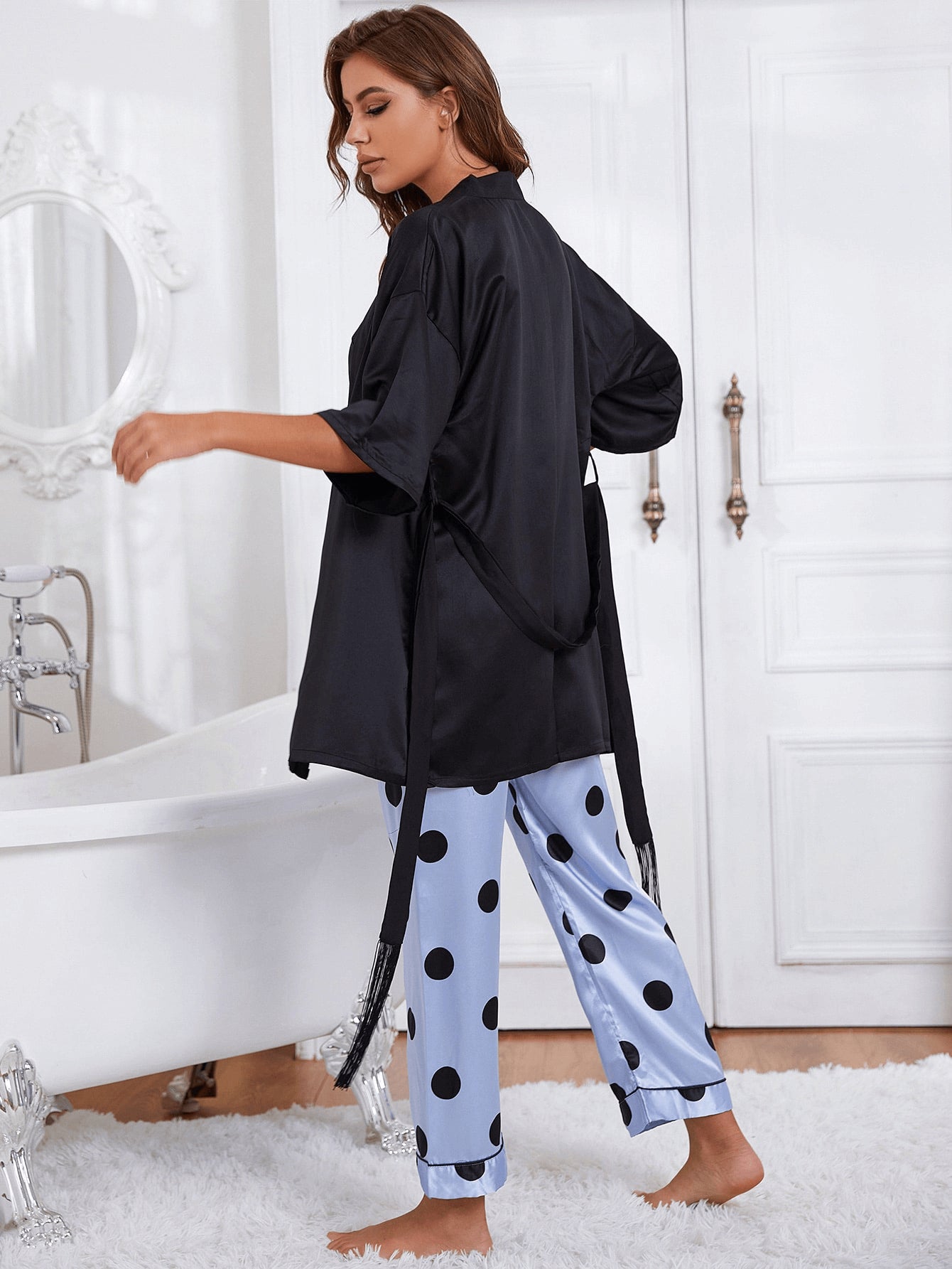 Cami, Robe, and Printed Pants Pajama Set  Sleepwear & Loungewear- Doll Fits