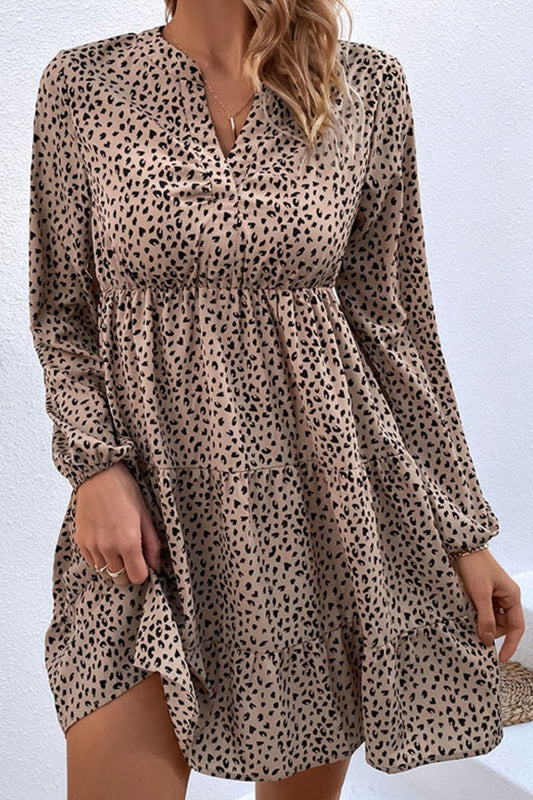 Printed Empire Waist Notched Neck Tiered Dress  Dresses- Doll Fits