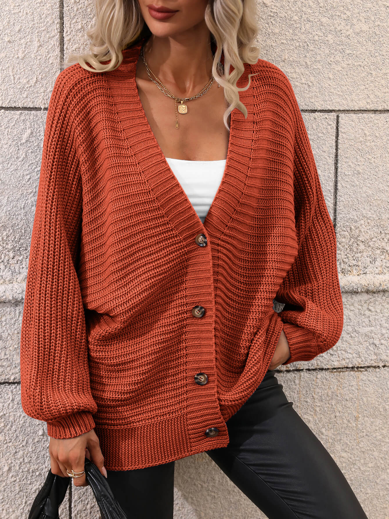 Button Down Horizontal-Ribbing Longline Cardigan  Coats & Jackets- Doll Fits