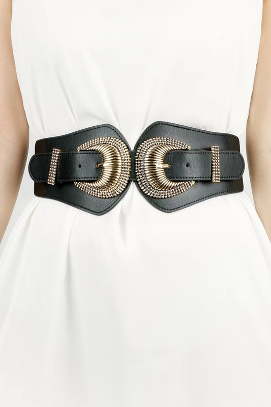 Shell Double Buckle Elastic Wide Belt  Belts- Doll Fits