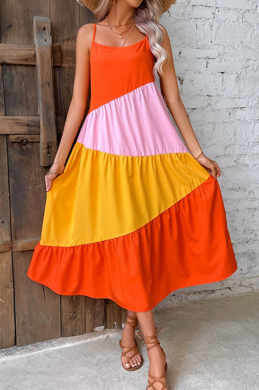 Color Block Spaghetti Strap Midi Dress  Dresses- Doll Fits