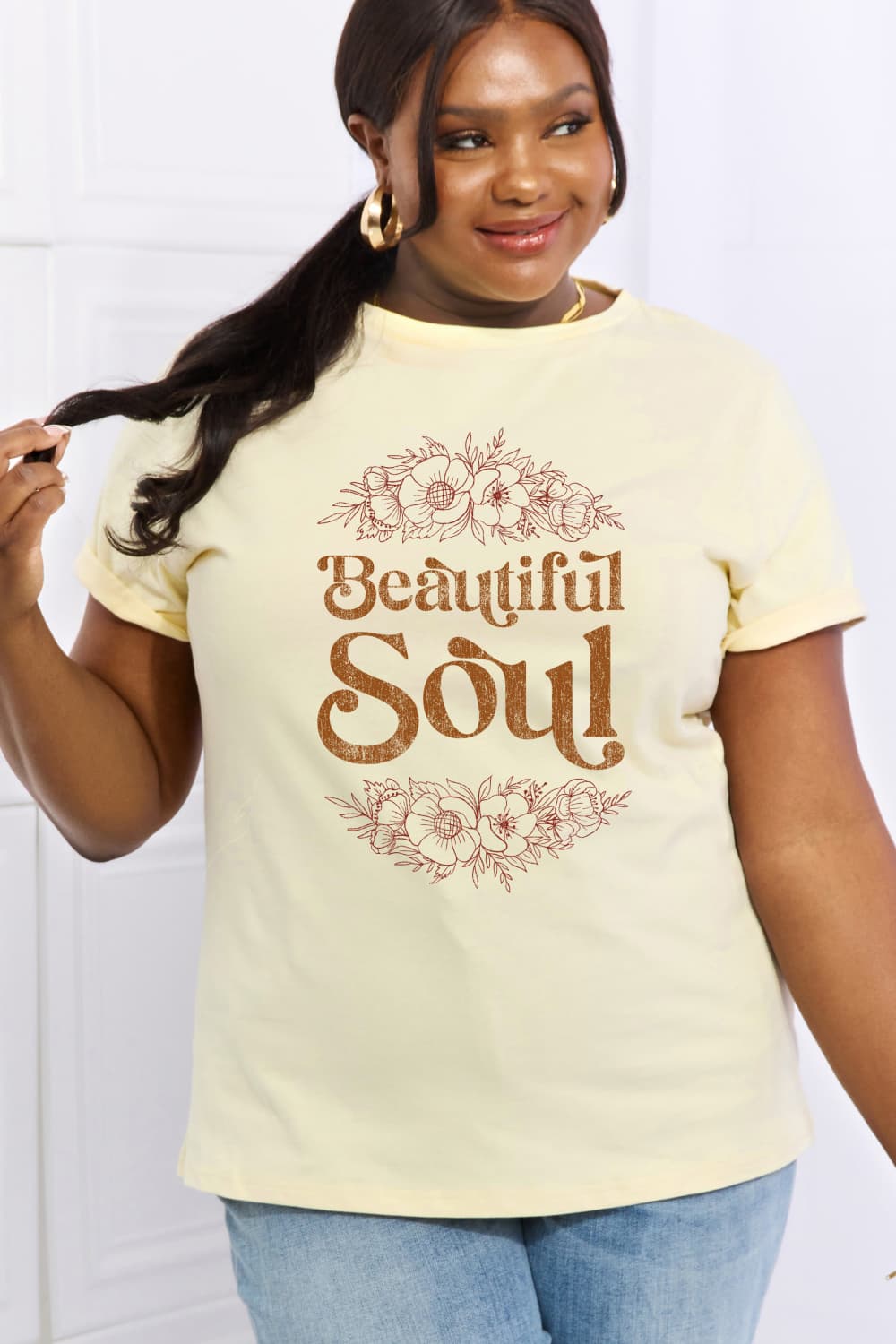 Simply Love Full Size BEAUTIFUL SOUL Graphic Cotton Tee  - Doll Fits