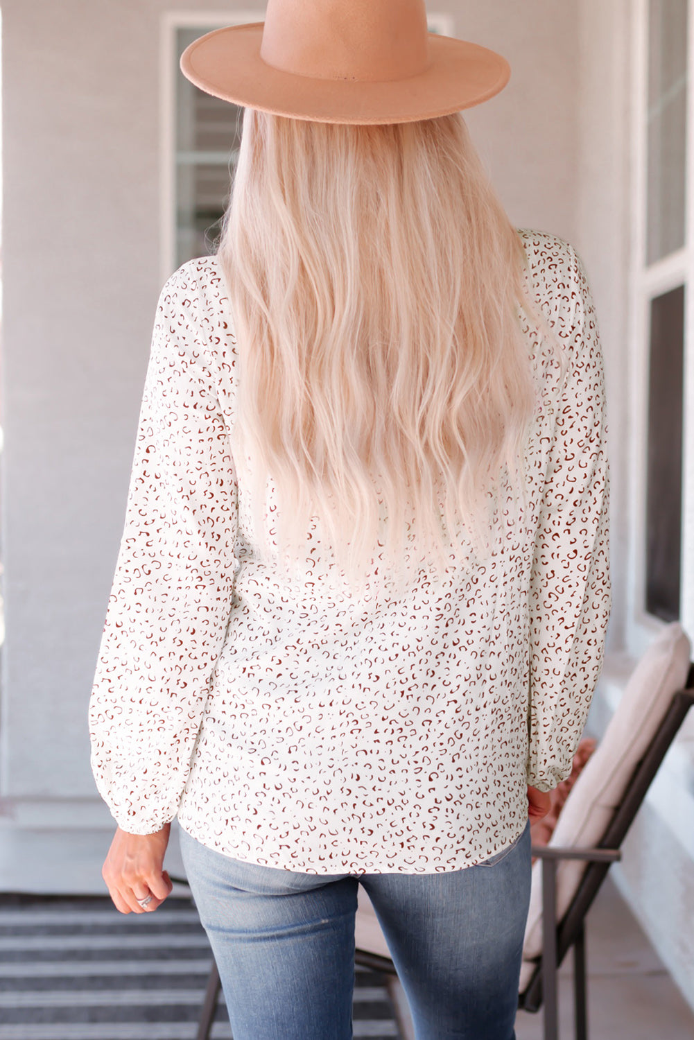 Leopard Round Neck Balloon Sleeve Blouse  Shirts & Tops- Doll Fits