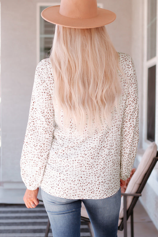 Leopard Round Neck Balloon Sleeve Blouse  Shirts & Tops- Doll Fits