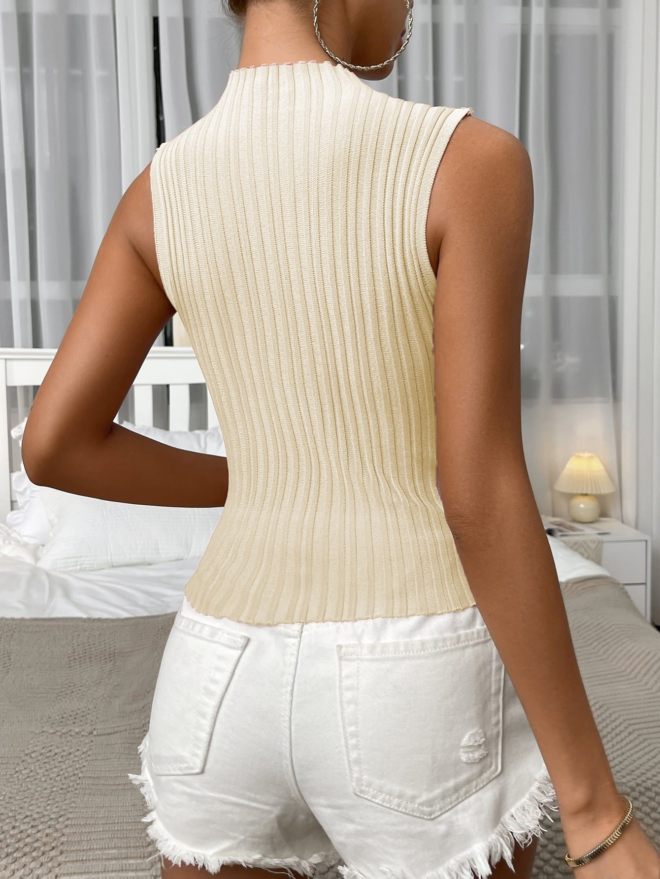 Mock Neck Ribbed Knit Tank  Shirts & Tops- Doll Fits