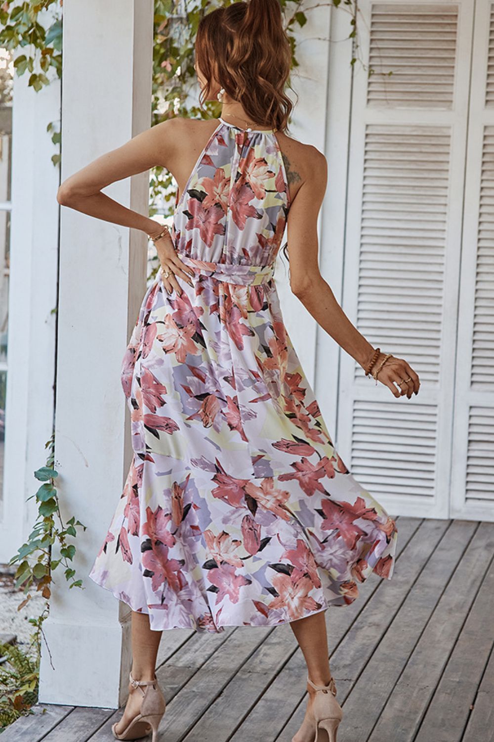 Floral Tie Belt Sleeveless Dress  Dresses- Doll Fits