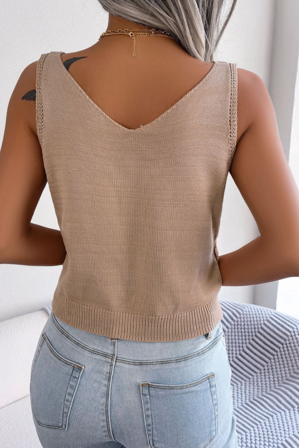 Decorative Button Mixed Knit Tank  Shirts & Tops- Doll Fits