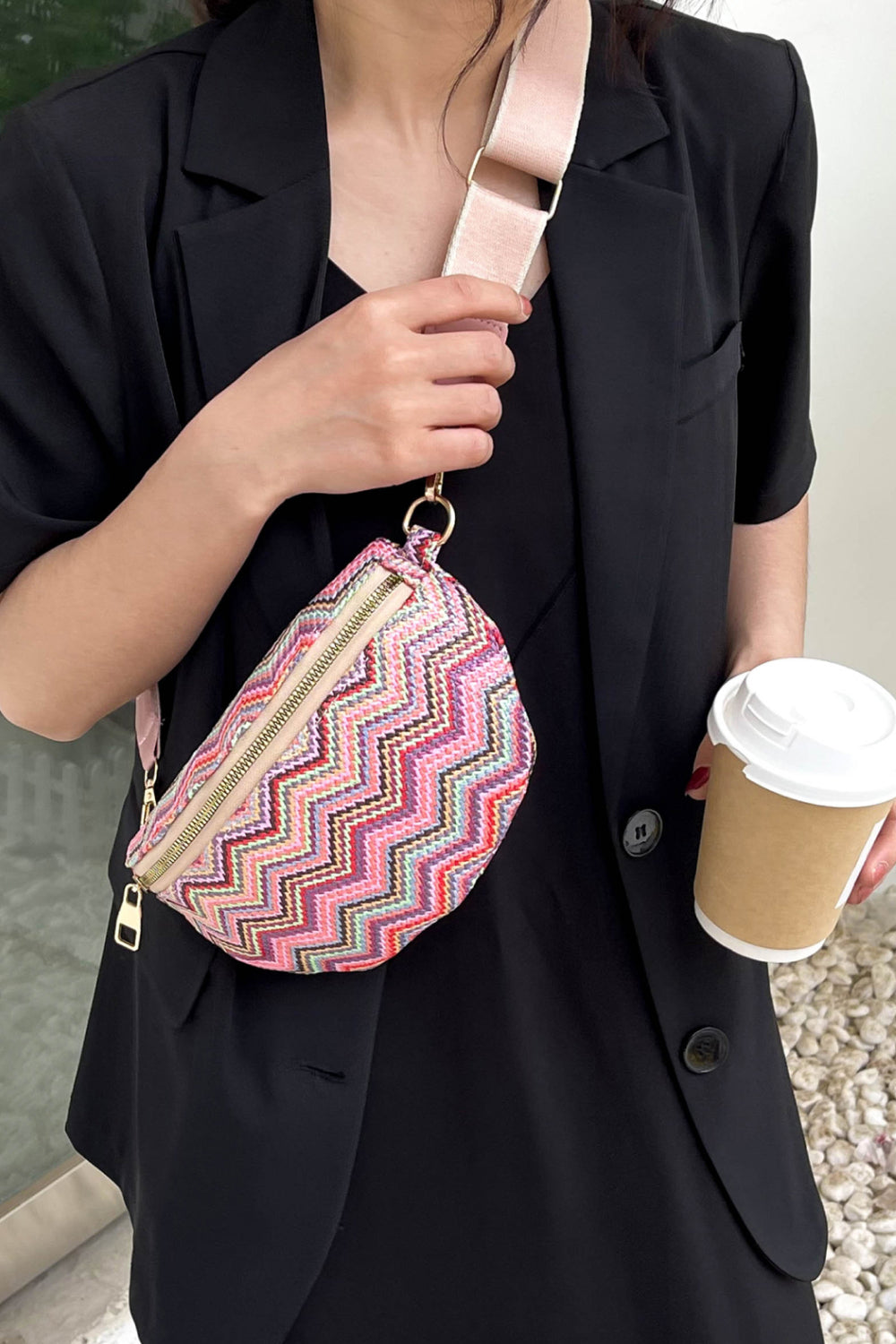 Chevron Straw Sling Bag  Handbags- Doll Fits