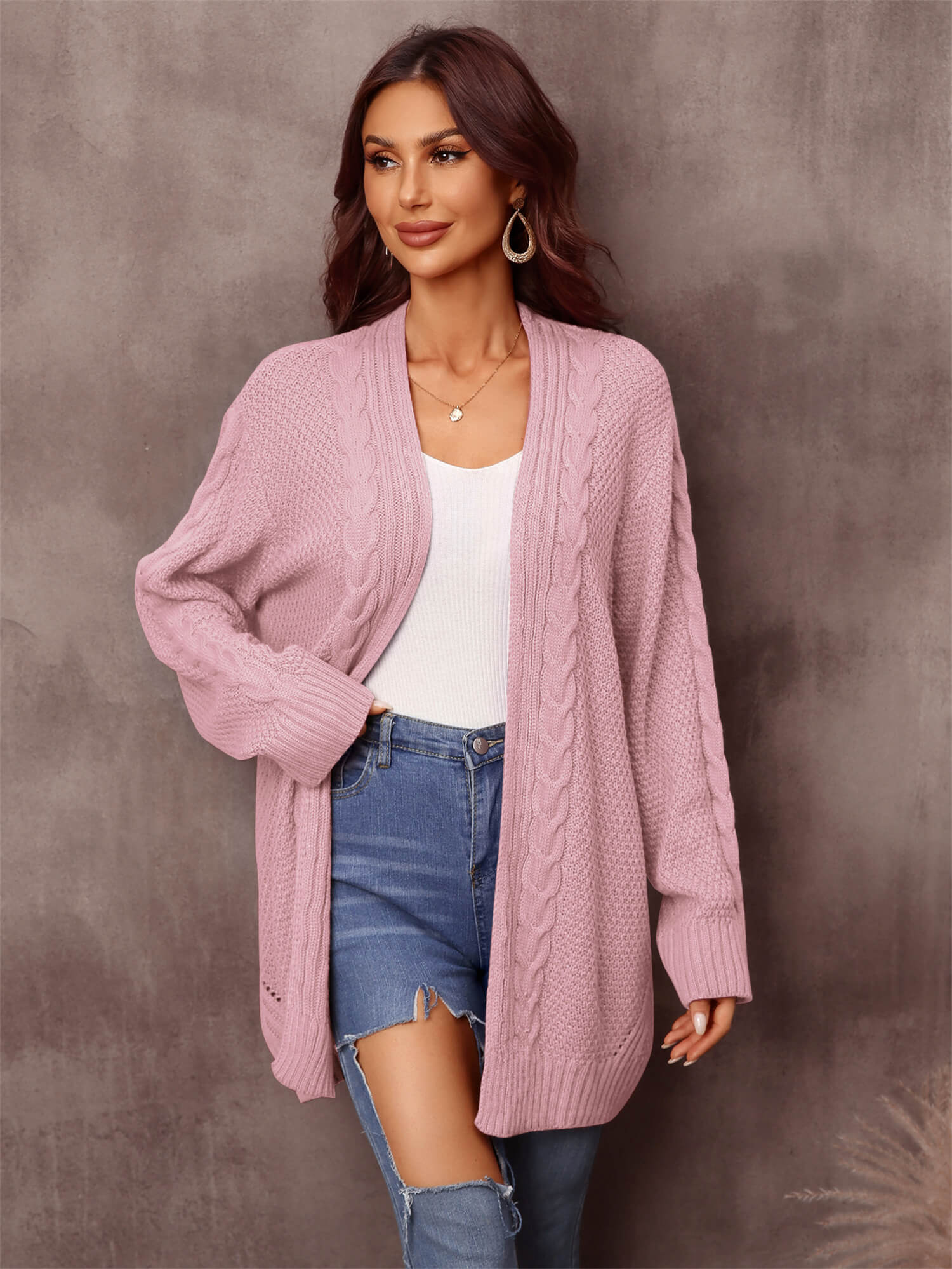 Warm Fall Mixed Knit Open Front Longline Cardigan  Coats & Jackets- Doll Fits