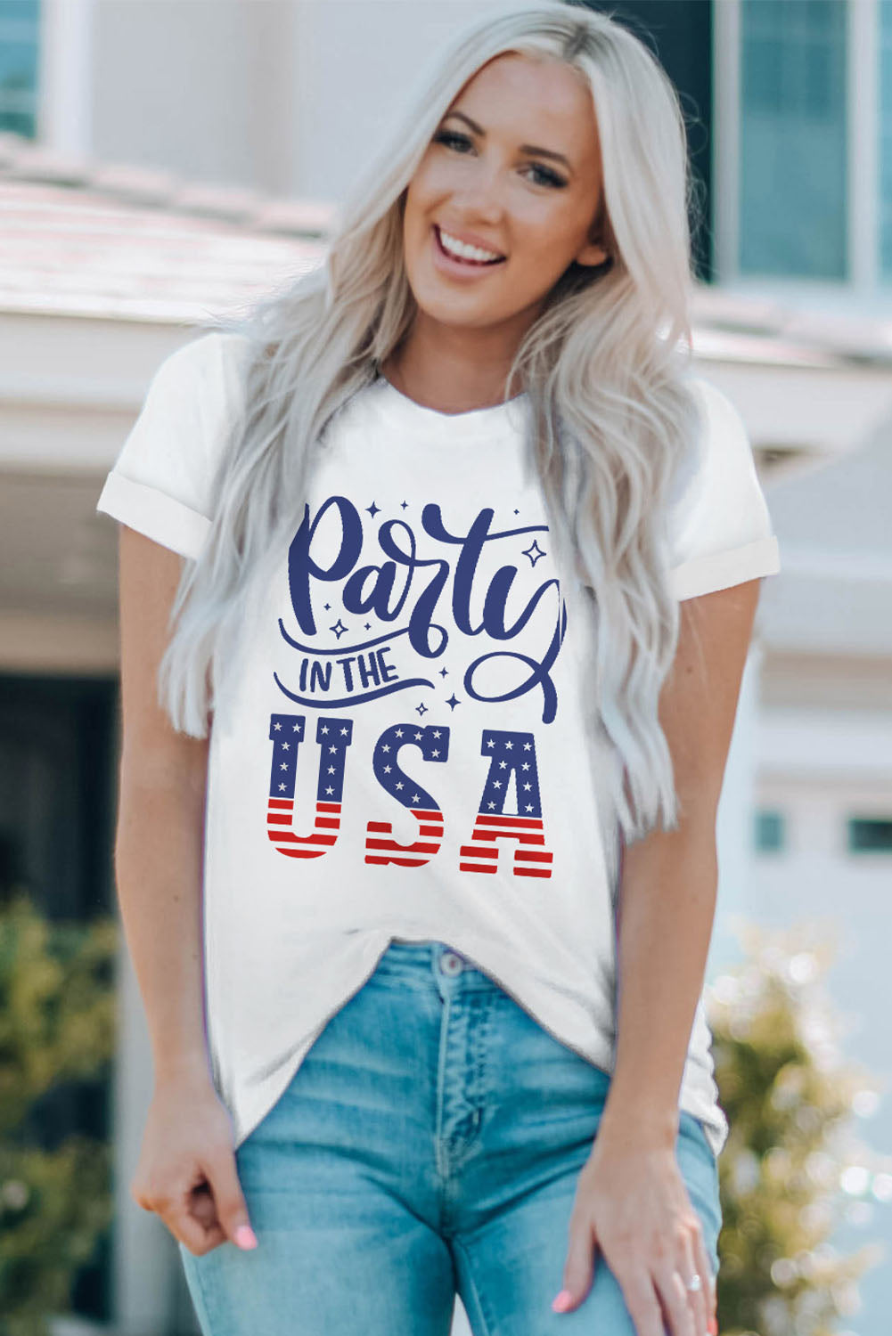 PARTY IN THE USA Round Neck Cuffed Tee  Shirts & Tops- Doll Fits