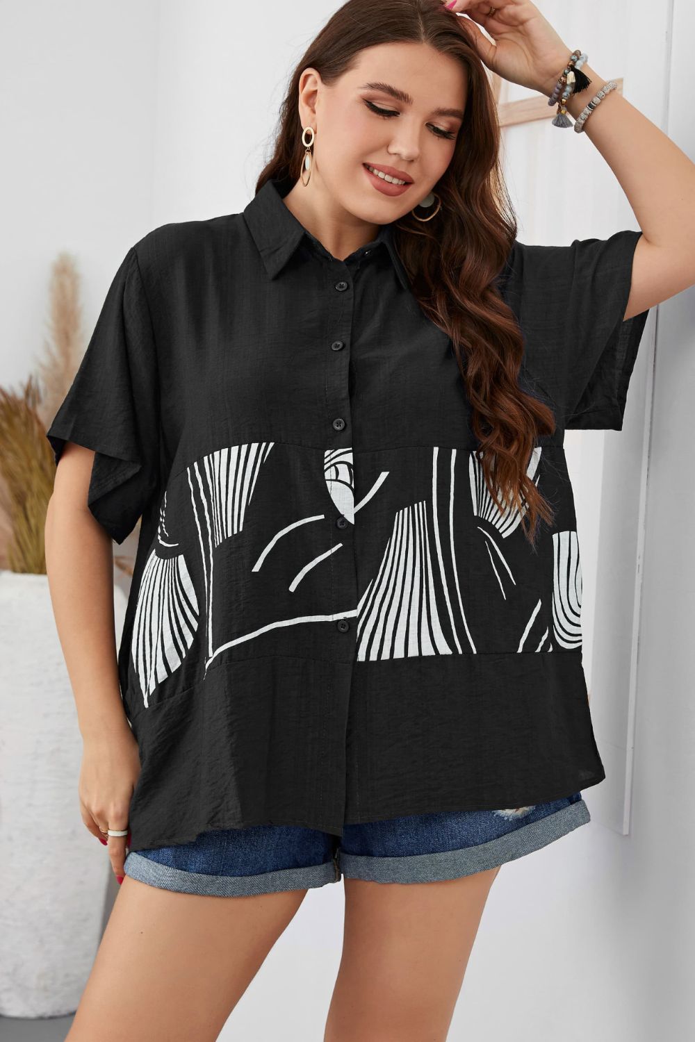 Plus Size Printed Flutter Sleeve Shirt  Shirts & Tops- Doll Fits