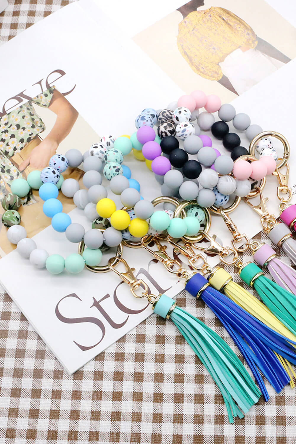 Assorted 2-Pack Multicolored Beaded Tassel Keychain  Keychains- Doll Fits