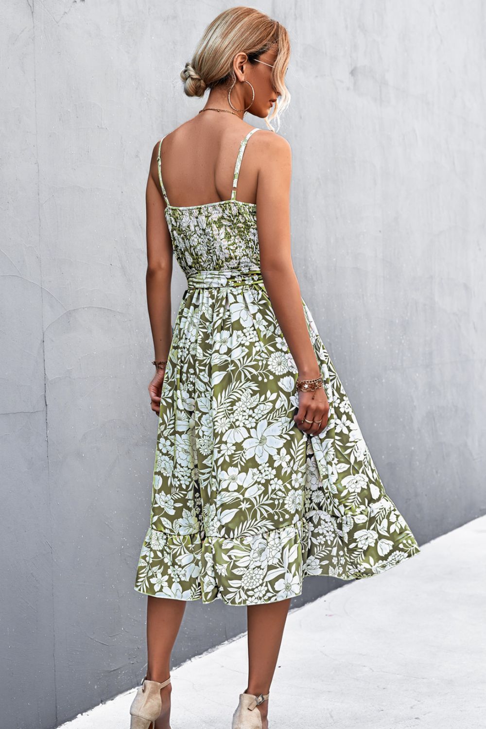 Floral Frill Trim Scoop Neck Spaghetti Strap Dress  Dresses- Doll Fits