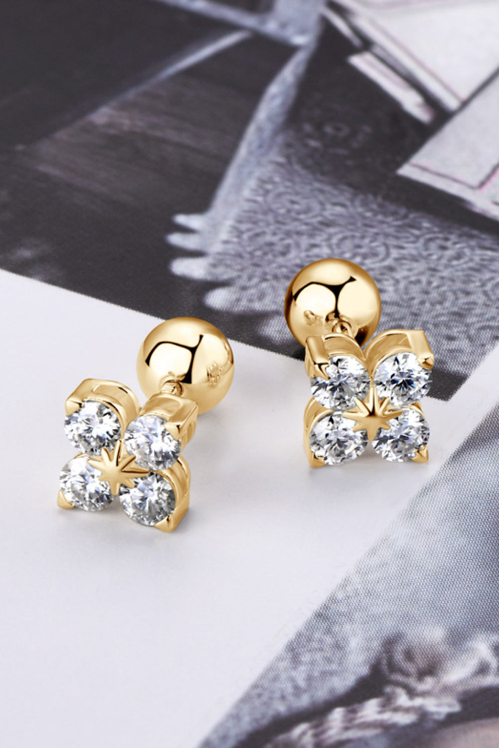 Moissanite 925 Sterling Silver Four-Leaf Clover Shape Earrings  Earrings- Doll Fits