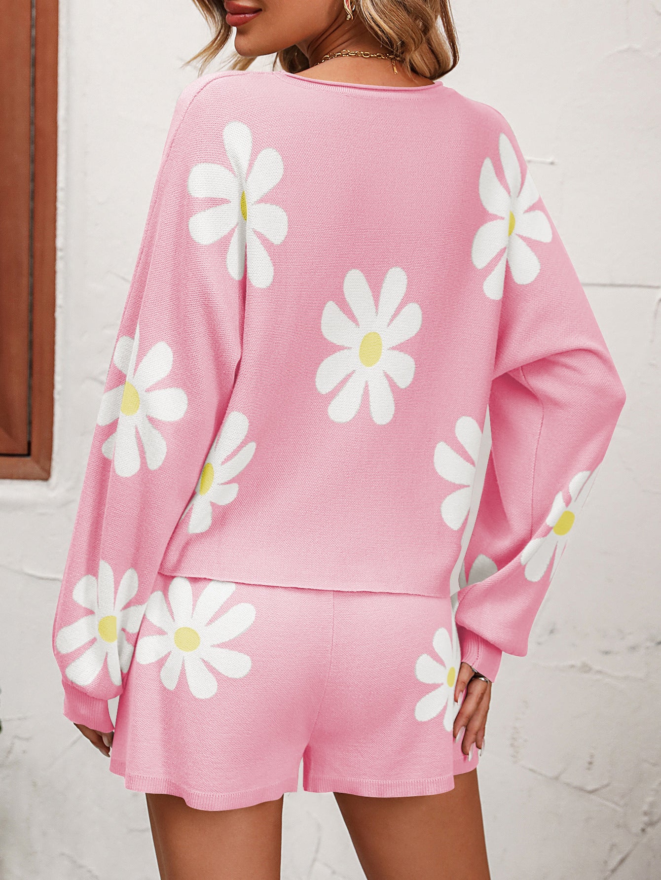 Floral Print Raglan Sleeve Knit Top and Tie Front Sweater Shorts Set  Outfit Sets- Doll Fits