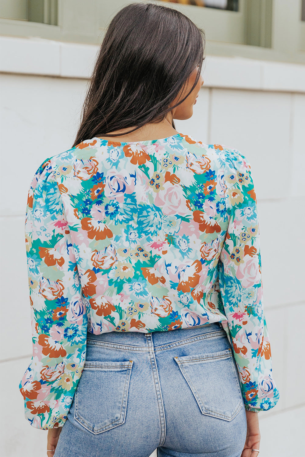 Floral Long Balloon Sleeve Blouse  Shirts & Tops- Doll Fits
