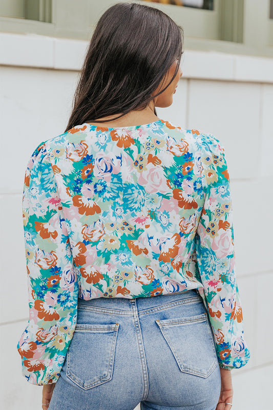 Floral Long Balloon Sleeve Blouse  Shirts & Tops- Doll Fits