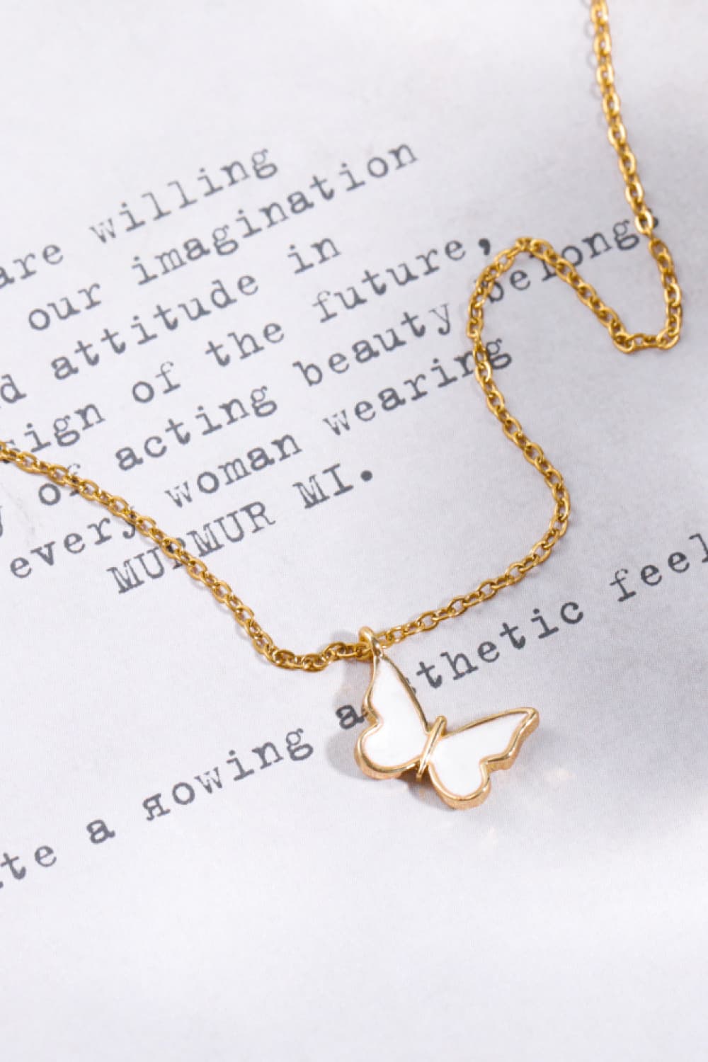 Butterfly Pendant Copper 14K Gold-Plated Necklace  Necklaces- Doll Fits