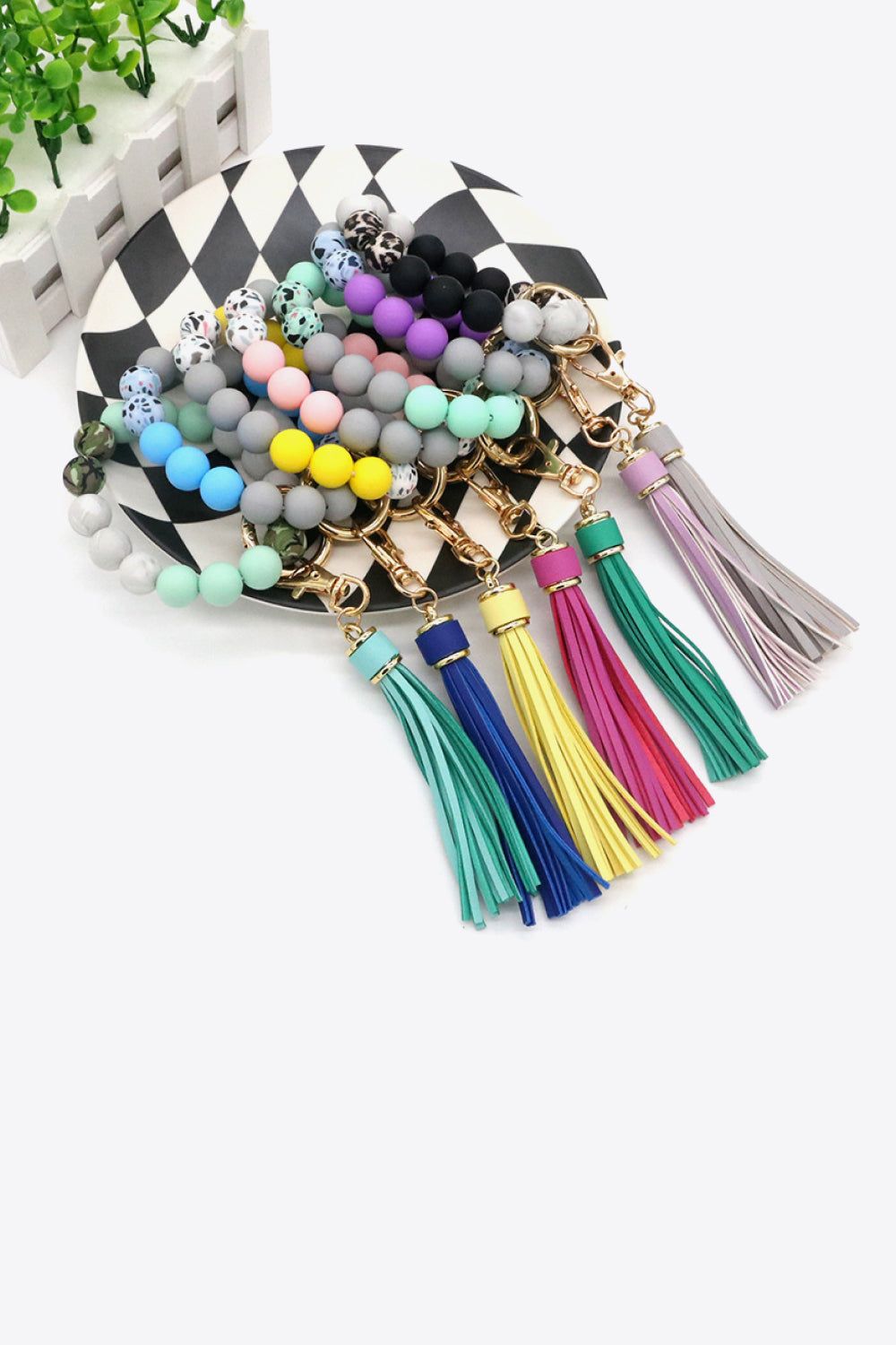 Assorted 2-Pack Multicolored Beaded Tassel Keychain  Keychains- Doll Fits